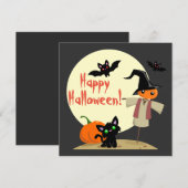 かわいいかかし＆子猫のハロウィンカード 招待状 (正面/裏面)