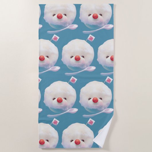 かわいいかき氷犬のパターン ビーチタオル (正面)