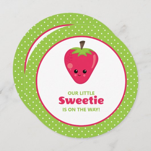 かわいいかわいいいちごのベビーシャワー 招待状 (正面/裏面)