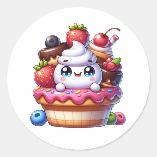 かわいいかわいいいちごカップケーキ ラウンドシール
