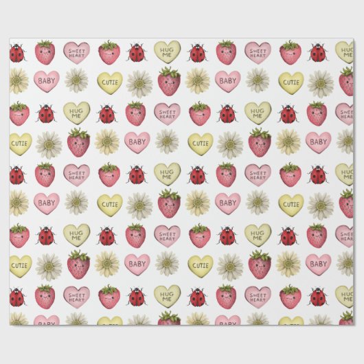 かわいいかわいいいちごバレンタインデーの模様 ラッピングペーパー (フラット)