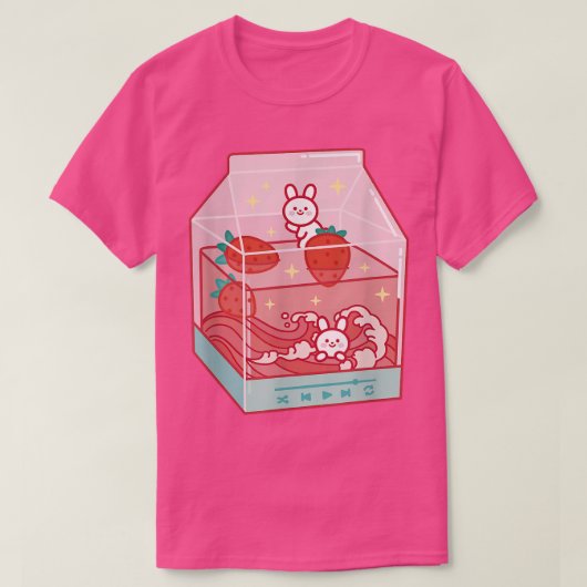 かわいいかわいいいちご日本の牛乳 Tシャツ (デザイン正面)