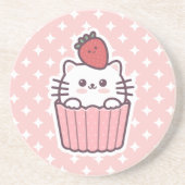 かわいいかわいいいちご猫カップケーキアニメ コースター (正面)