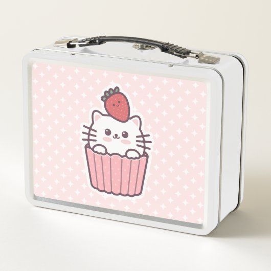 かわいいかわいいいちご猫カップケーキアニメ メタルランチボックス (裏面)