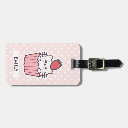 かわいいかわいいいちご猫カップケーキアニメ ラゲッジタグ (正面横)