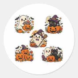 かわいいかわいいおばけの魔女のハロウィンステッカー ラウンドシール