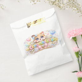 かわいいかわいいおめでとう猫パステルピンクの花 フェイバーバッグ