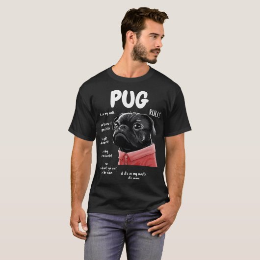 かわいいかわいいおもしろいズ、黒いパグドッグが贈り物をルール、男性を2人 Tシャツ (正面フル)