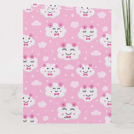 かわいいかわいいがピンクの雲の名前をカスタムするを笑っている サンキューカード (裏面)