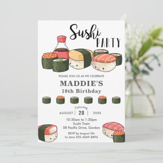 かわいいかわいいすしパーティーガール誕生日 招待状 (スタンド正面)