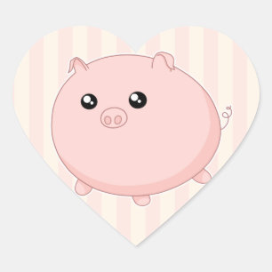 かわいいかわいいのぽっちゃりしたピンクのブタ ハートシール