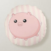 かわいいかわいいのぽっちゃりしたピンクのブタ ラウンドクッション (正面)