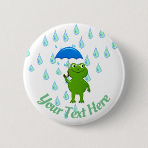 かわいいかわいいのカエルと雨 缶バッジ
