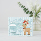 かわいいかわいいのクリスマスの漫画のトナカイ シーズンポストカード (スタンド正面)