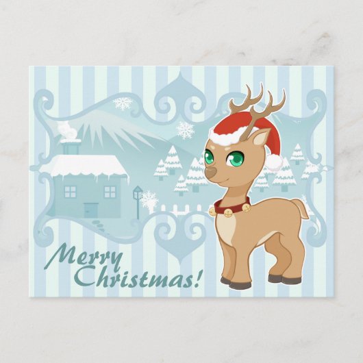 かわいいかわいいのクリスマスの漫画のトナカイ シーズンポストカード (正面)