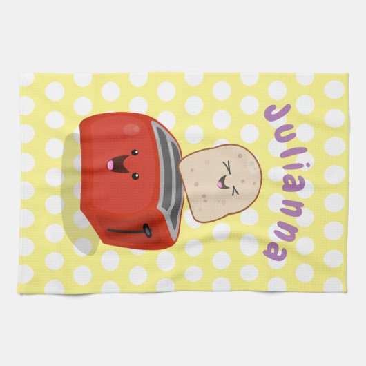 かわいいかわいいのトーストと赤トースター漫画 キッチンタオル (横)