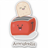 かわいいかわいいのトーストと赤トースター漫画 シール (正面)