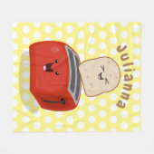 かわいいかわいいのトーストと赤トースター漫画 フリースブランケット (正面(横))