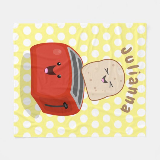 かわいいかわいいのトーストと赤トースター漫画 フリースブランケット (正面(横))