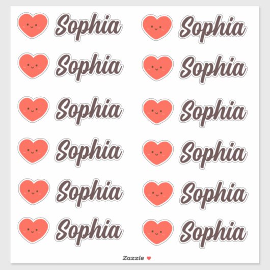 かわいいかわいいのハートパーソナライズされた名 シール (シート)