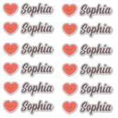 かわいいかわいいのハートパーソナライズされた名 シール (正面)