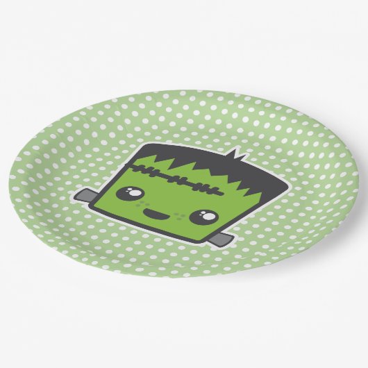 かわいいかわいいのフランケンシュタインモンスターのハローウィンパーティ ペーパープレート (アングル)