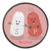 かわいいかわいいの塩とコショウのシェーカー漫画 アイスホッケーパック (正面)