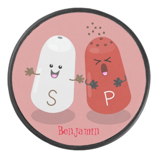 かわいいかわいいの塩とコショウのシェーカー漫画 アイスホッケーパック (正面)