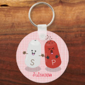 かわいいかわいいの塩とコショウのシェーカー漫画 キーホルダー (正面)