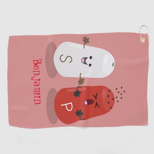 かわいいかわいいの塩とコショウのシェーカー漫画 ゴルフタオル (横)