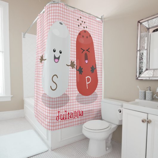 かわいいかわいいの塩とコショウのシェーカー漫画 シャワーカーテン (インサイチュ)