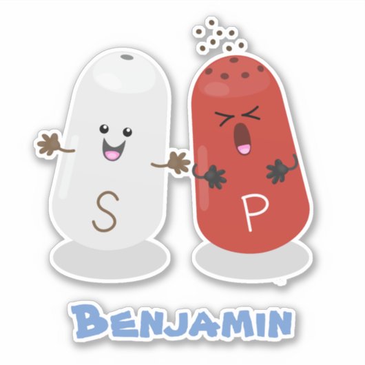 かわいいかわいいの塩とコショウのシェーカー漫画 シール (正面)