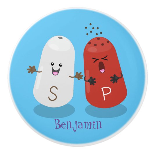 かわいいかわいいの塩とコショウのシェーカー漫画 セラミックノブ (正面)