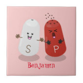 かわいいかわいいの塩とコショウのシェーカー漫画 タイル (正面)