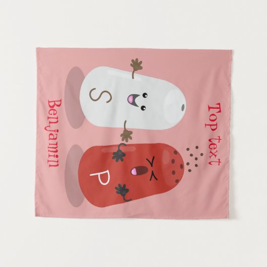 かわいいかわいいの塩とコショウのシェーカー漫画 タペストリー (正面(横))