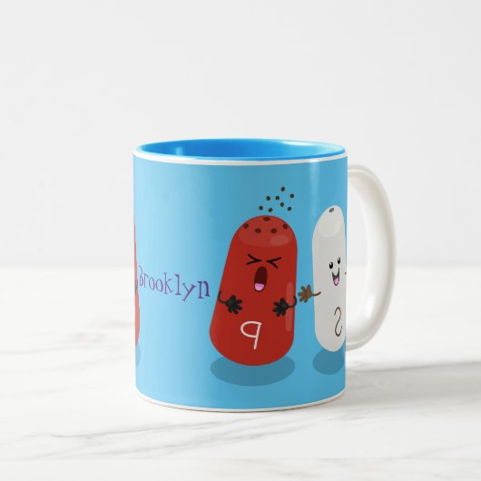 かわいいかわいいの塩とコショウのシェーカー漫画 ツートーンマグカップ (正面右)