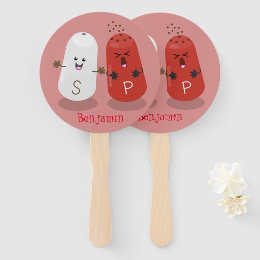 かわいいかわいいの塩とコショウのシェーカー漫画 ハンドファン (正面&裏面)