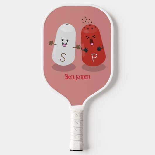 かわいいかわいいの塩とコショウのシェーカー漫画 ピックルボールラケット (裏面)