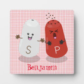 かわいいかわいいの塩とコショウのシェーカー漫画 フォトプラーク (正面)