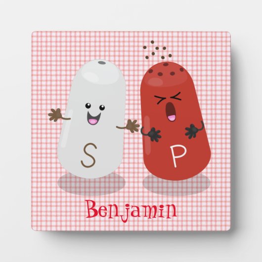 かわいいかわいいの塩とコショウのシェーカー漫画 フォトプラーク (正面)