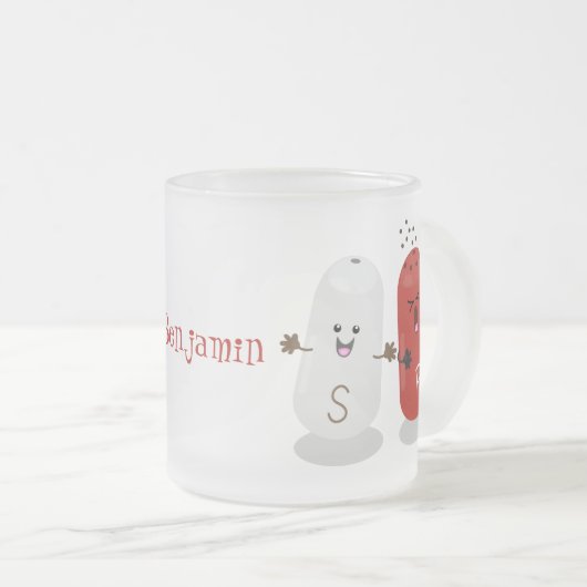 かわいいかわいいの塩とコショウのシェーカー漫画 フロストグラスマグカップ (正面右)