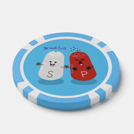 かわいいかわいいの塩とコショウのシェーカー漫画 ポーカーチップ (シングル)