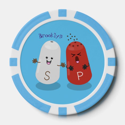 かわいいかわいいの塩とコショウのシェーカー漫画 ポーカーチップ (正面)