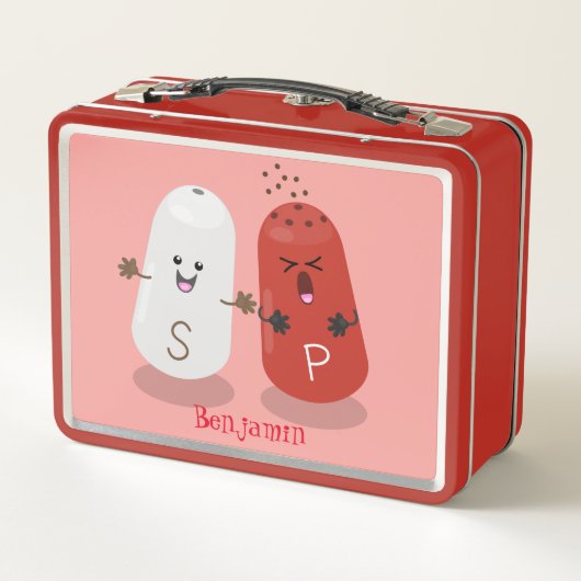 かわいいかわいいの塩とコショウのシェーカー漫画 メタルランチボックス (裏面)