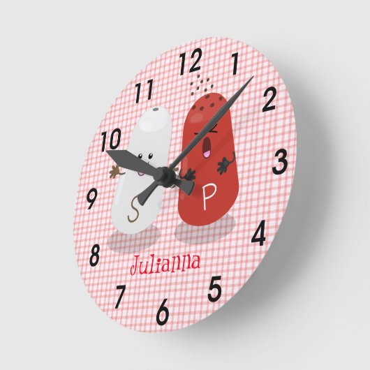 かわいいかわいいの塩とコショウのシェーカー漫画 ラウンド壁時計 (傾斜)