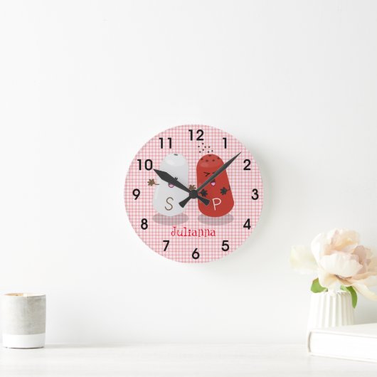 かわいいかわいいの塩とコショウのシェーカー漫画 ラウンド壁時計 (ホーム)