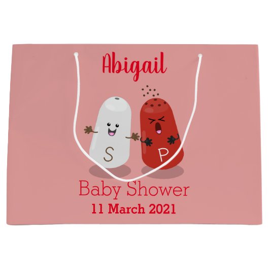 かわいいかわいいの塩とコショウのシェーカー漫画 ラージペーパーバッグ (正面)