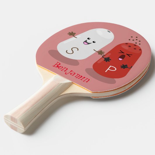 かわいいかわいいの塩とコショウのシェーカー漫画 卓球ラケット (正面アングル)