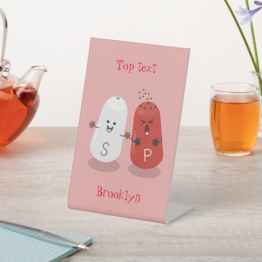 かわいいかわいいの塩とコショウのシェーカー漫画 台座サイン (インサイチュ)