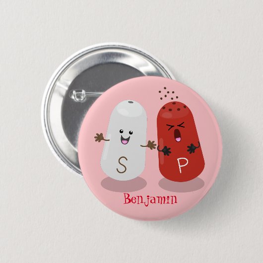 かわいいかわいいの塩とコショウのシェーカー漫画 缶バッジ (正面&裏面)